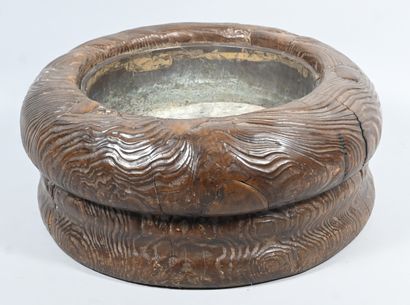 Wooden hibachi with metal bowl - Japan -...