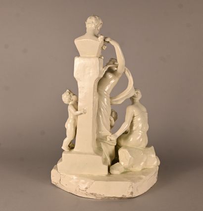 Allegorical group with faun in glazed earthenware,...