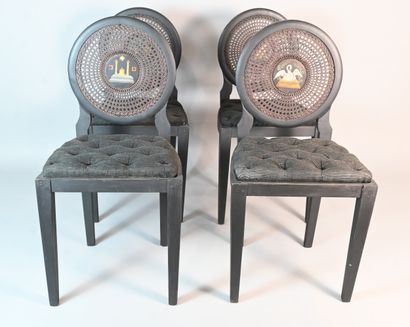 Suite of 4 Masonic chairs, Liège, late 19th...