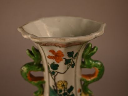 Pair of green family porcelain vases mounted...