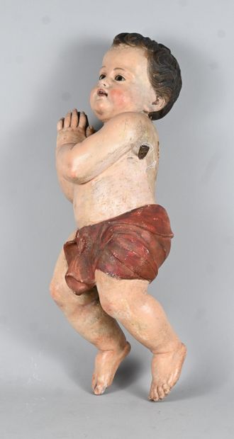 Italian wooden angel with glass eyes, 18th...