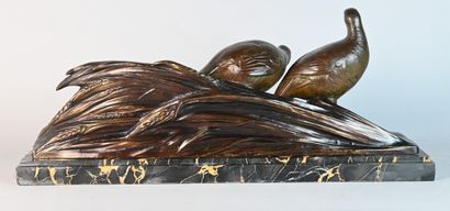 Art Deco bronze group of partridges signed...
