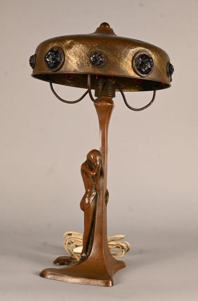 Art nouveau table lamp with female figure...