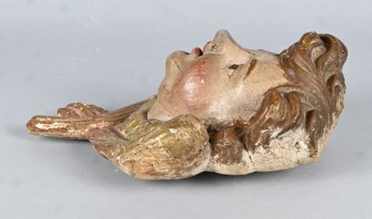 Italian Baroque angel head in carved and...