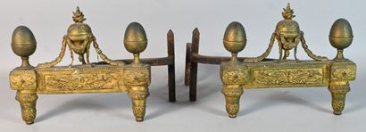 Pair of Louis XVI ormolu andirons decorated...