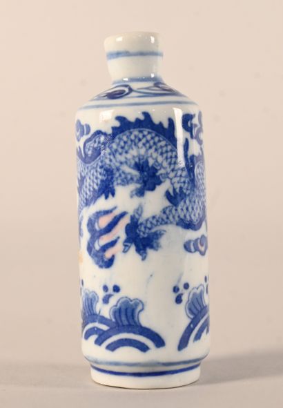 Blue and white porcelain snuff bottle with...