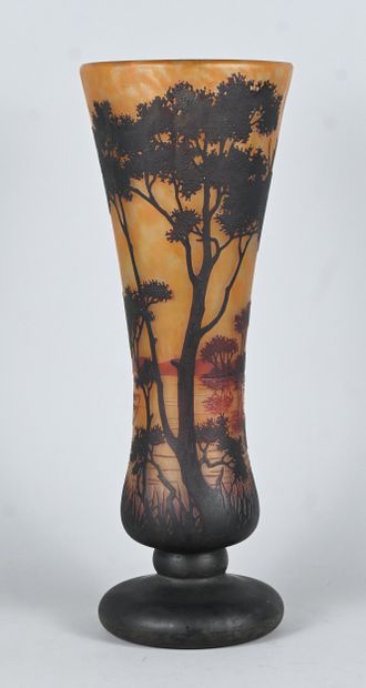 Daum Nancy vase with lake landscape and tree...