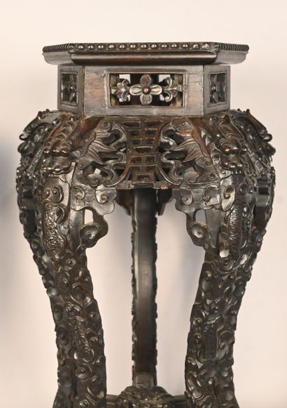 Pair of Chinese carved wood sellettes, late...