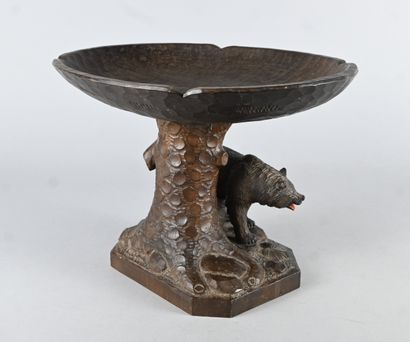 Carved wooden Black Forest bowl with bear,...