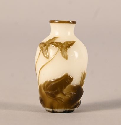 Peking glass snuff bottle with frog and vegetation...