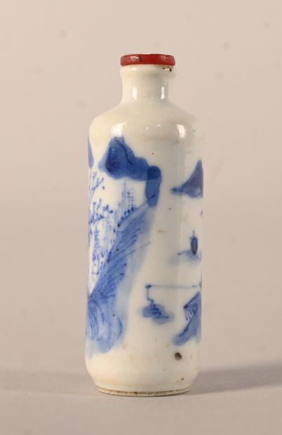 Blue and white porcelain snuff bottle with...