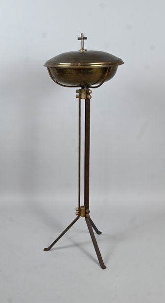 Baptismal font in wrought iron and copper,...
