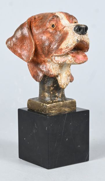20th-century polychrome bronze dog bust on...
