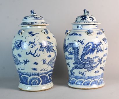 Pair of blue and white porcelain covered...