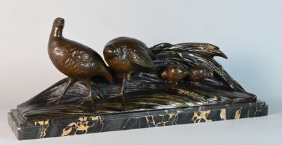 Art Deco bronze group of partridges signed...