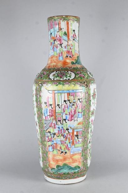 Canton porcelain baluster vase decorated...