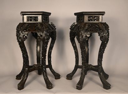 Pair of Chinese carved wood sellettes, late...