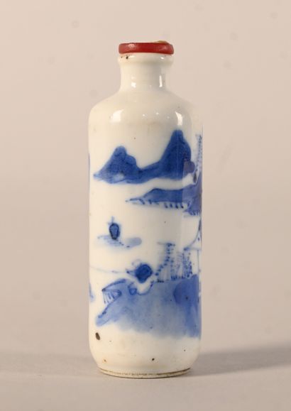 Blue and white porcelain snuff bottle with...