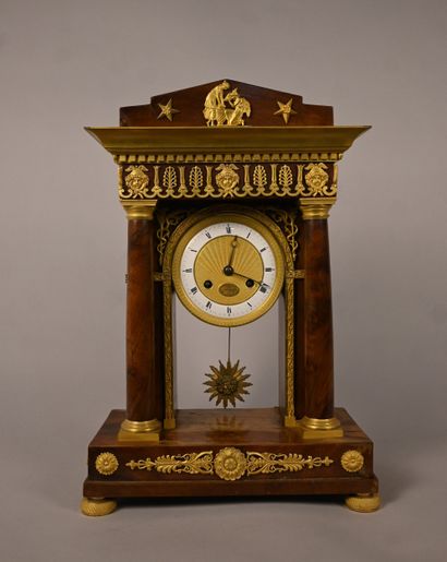 Empire period portico clock in mahogany and...
