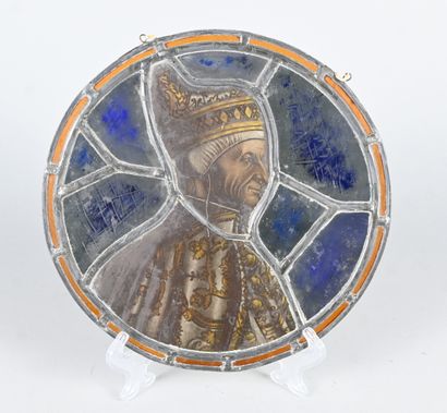 Leaded glass medallion depicting Leonardo...