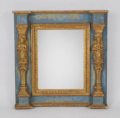 Renaissance style mirror in carved and polychrome...