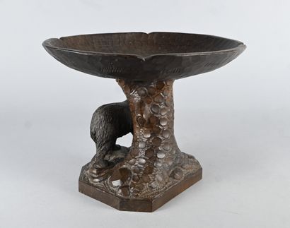 Carved wooden Black Forest bowl with bear,...