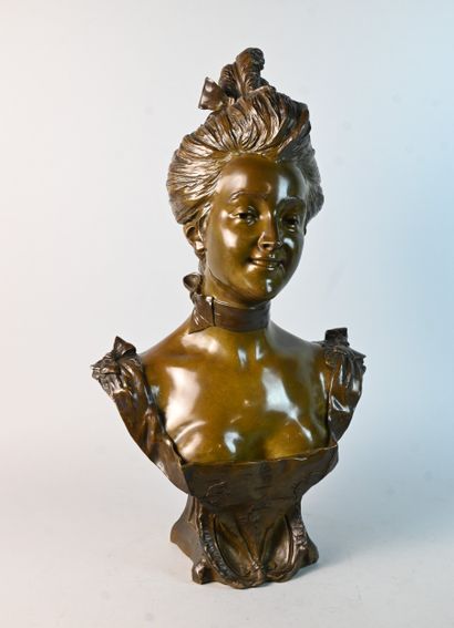 Female bust in patinated regula, signed A....
