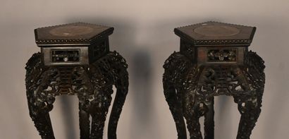 Pair of Chinese carved wood sellettes, late...