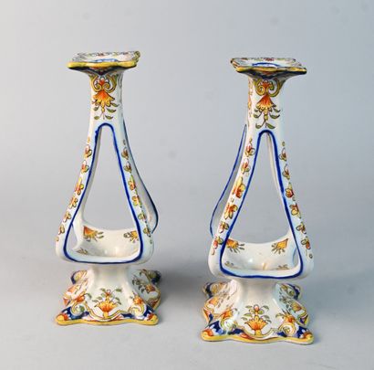 Pair of openwork candlesticks in Desvres...
