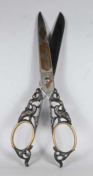Large pair of hair salon advertising scissors,...