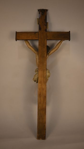 Carved and polychromed wooden Christ on the...