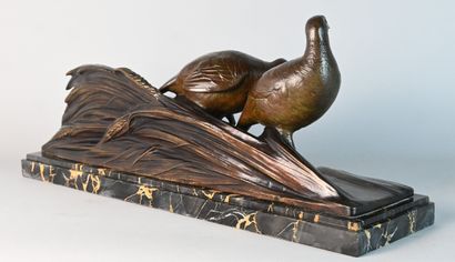 Art Deco bronze group of partridges signed...