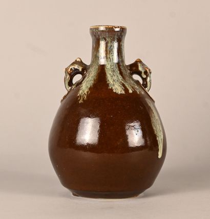 Chinese brown glazed stoneware vase with...