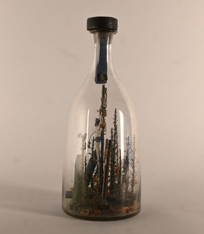 Calvary in a bottle, folk art, early 20th...