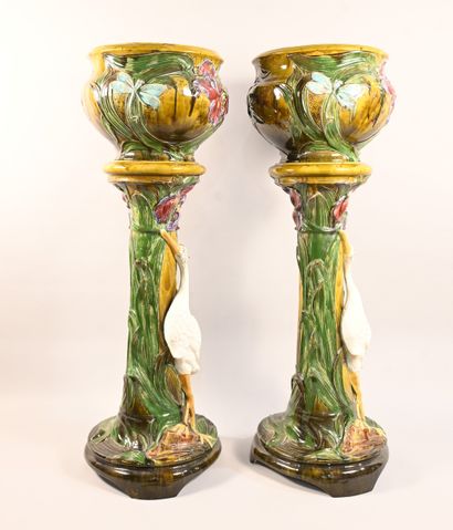 Pair of monumental planters on earthenware...