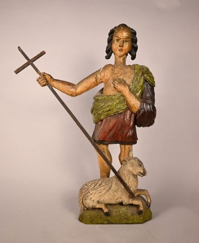 Saint John the Baptist with sheep, polychrome...
