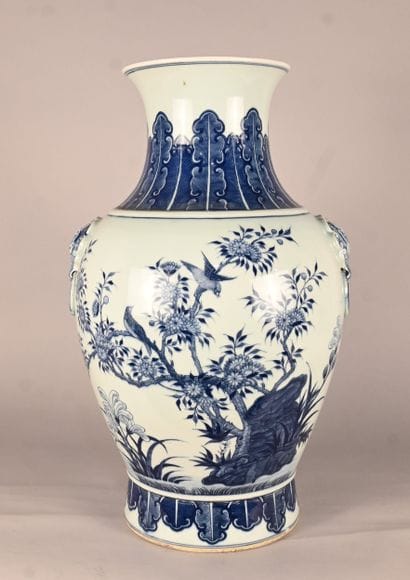 Large blue and white porcelain baluster vase...