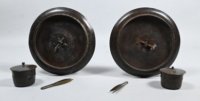 Pair of Japanese bronze candelabra, Meiji...