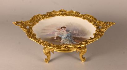 Porcelain dish mounted in gilt bronze, signed...