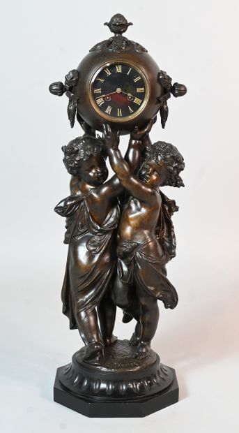 Napoleon III-style clock sculpture in patinated...