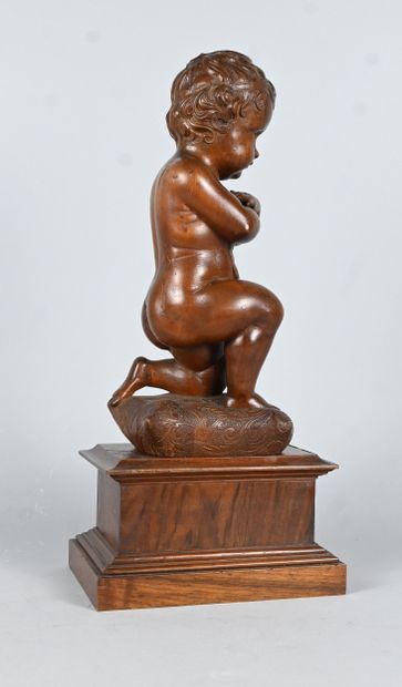 Kneeling angel in carved wood, Italy, 19th...
