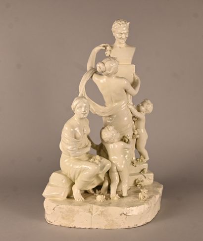 Allegorical group with faun in glazed earthenware,...
