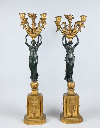 Important pair of Empire period gilt bronze...