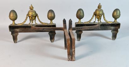 Pair of Louis XVI ormolu andirons decorated...