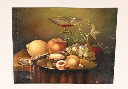 Still life on copper plate 19th century grapes...