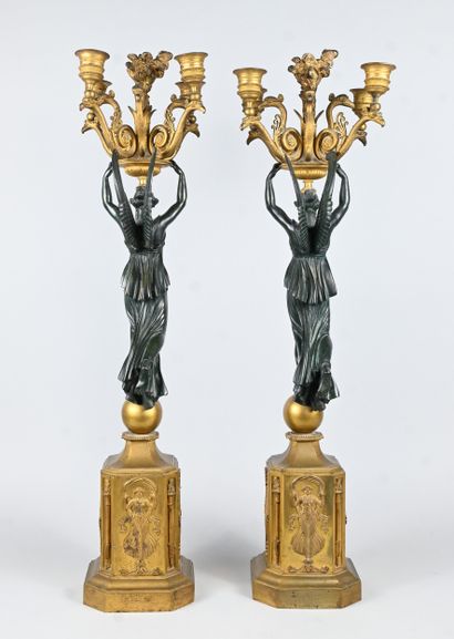 Important pair of Empire period gilt bronze...