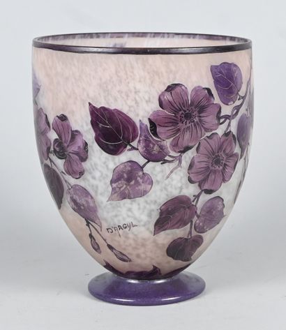 Vase in pâte de verre glass with floral decoration...