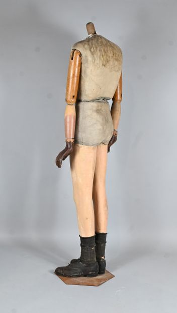 Articulated mannequin in wood and canvas,...