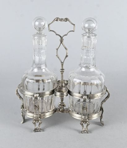 Liège silver and cut-crystal oil and vinegar...