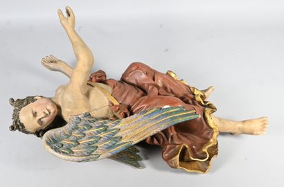 Baroque angel in carved and polychromed wood,...